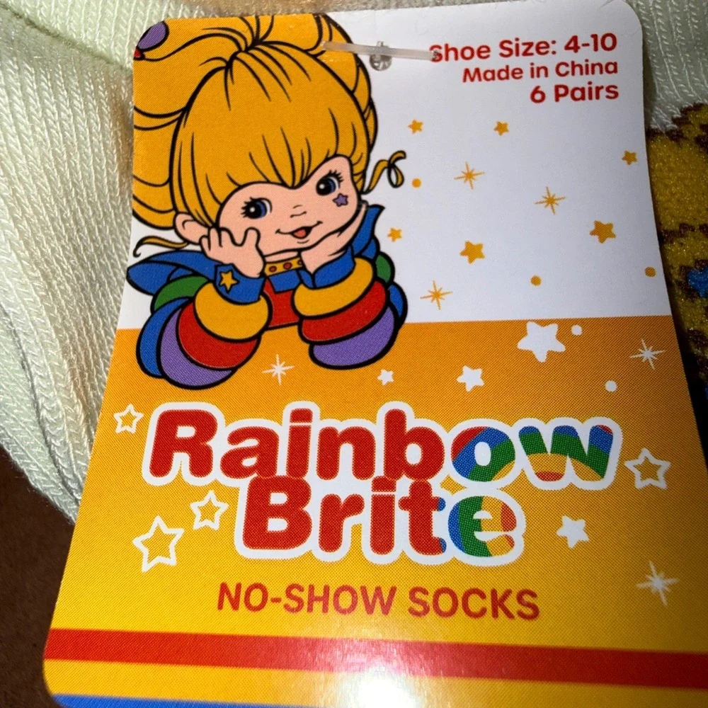 Rainbow Brite No-Show Socks OS 4-10 NEW 6 Pairs Multi Color Stripe Retro